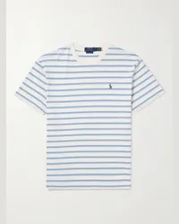 Ralph Lauren T-shirt in jersey di cotone a righe con logo ricamato Blu