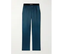 Pantaloni da pigiama in raso di seta stretch con finiture in velluto