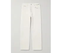 Pantaloni a gamba dritta in drill di cotone con logo ricamato