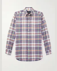 Drake's Camicia in cotone madras a quadri con collo button-down Blu