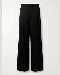 Jil Sander Pantaloni a gamba larga in lana grain de poudre con pinces Nero