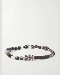 Mikia Bracciale in cordoncino e argento con perline Nero