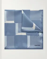 Tom Ford Fazzoletto da taschino in twill di seta stampato Blu