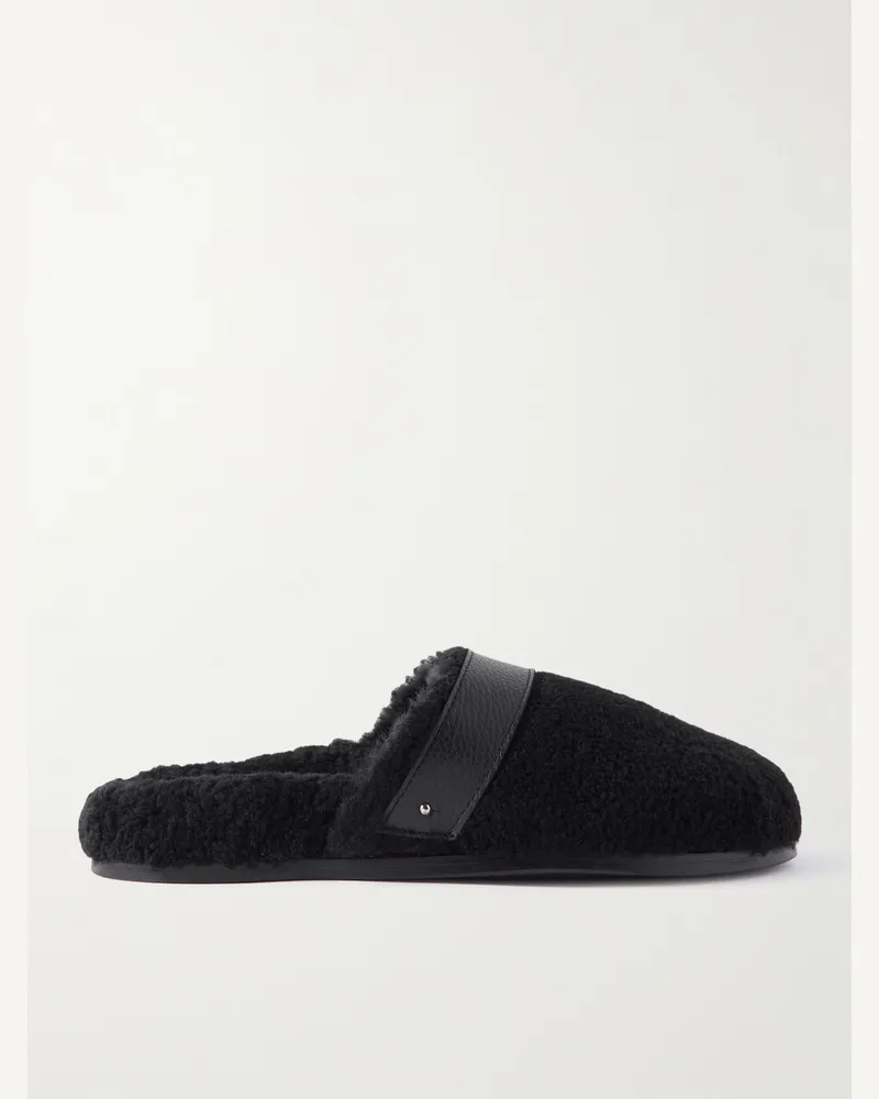 MR P. Leather-Trimmed Shearling Slippers Nero