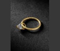 Orecchino singolo 8 mm a cerchio in oro 18 carati e diamante a forma di triangolo