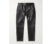 Pantaloni slim-fit in pelle con zip