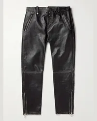 Alexander McQueen Pantaloni slim-fit in pelle con zip Nero