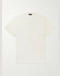 Tom Ford T-shirt henley in jersey di misto seta e cotone Bianco