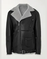 Rick Owens Giacca in shearling con finiture in pelle pieno fiore e cintura Jumbo Luke Stooges Nero