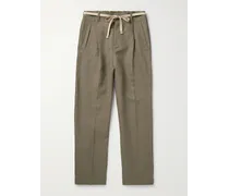 Pantaloni slim-fit in Oasi Lino fiammato con pinces e cintura