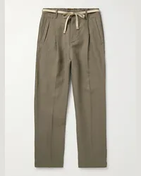 Ermenegildo Zegna Pantaloni slim-fit in Oasi Lino fiammato con pinces e cintura Verde