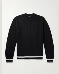 Balmain Pullover in lana merino con monogramma e righe Nero