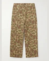 KAPITAL Pantaloni a gamba dritta in cotone a spina di pesce con stampa camouflage Port Marrone