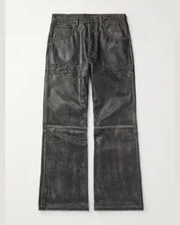 Acne Studios Pantaloni a gamba dritta in pelle a pannelli effetto consumato 2021 Sanding Nero