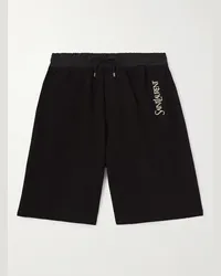 Saint Laurent Shorts a gamba dritta in jersey di cotone con coulisse e logo ricamato Nero