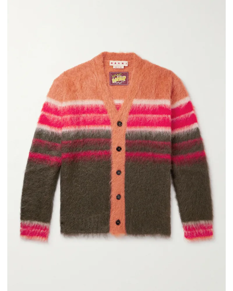 Marni Cardigan in misto mohair con righe Arancione