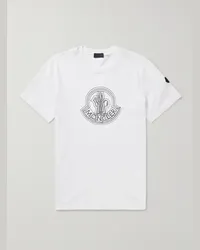 Moncler T-shirt in jersey di cotone con stampa e logo applicato Bianco