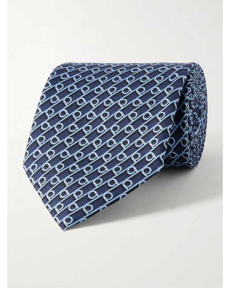 Ferragamo Cravatta in twill di seta stampata, 8 cm Blu