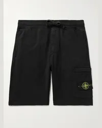 Stone Island Shorts a gamba dritta in jersey di cotone tinti in capo con coulisse e logo applicato Nero