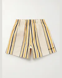 BODE Shorts a gamba larga in cotone a righe con logo ricamato Namesake Giallo