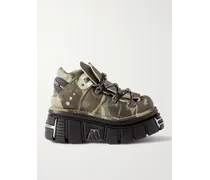 New Rock Sneakers con plateau in pelle con stampa camouflage e dettagli decorativi