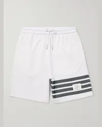 Thom Browne Shorts a gamba dritta in cotone piqué con righe e coulisse Bianco