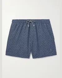 Brunello Cucinelli Shorts da mare corti a gamba dritta stampati con logo ricamato Blu