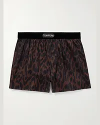 Tom Ford Boxer in seta stretch con stampa ghepardo Marrone