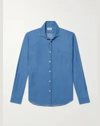 Hartford Camicia in chambray di cotone Paul Blu