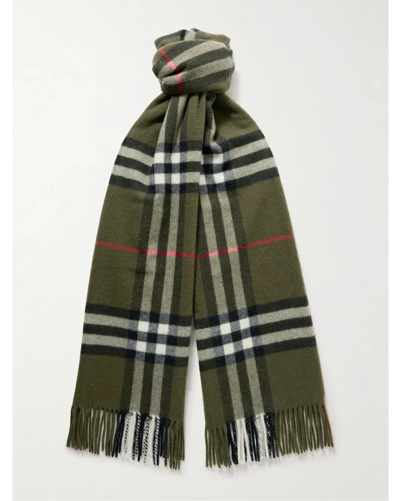 Burberry Sciarpa in cashmere a quadri con frange Verde