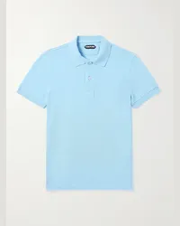 Tom Ford Polo slim-fit in cotone piqué tinta in capo Blu