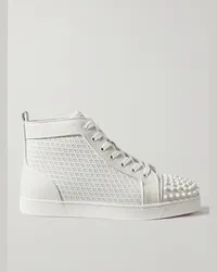 Christian Louboutin Sneakers alte in mesh e pelle con borchie Lou Spikes Orlato Bianco