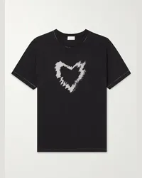 Saint Laurent Distressed Printed Cotton-Jersey T-Shirt Nero