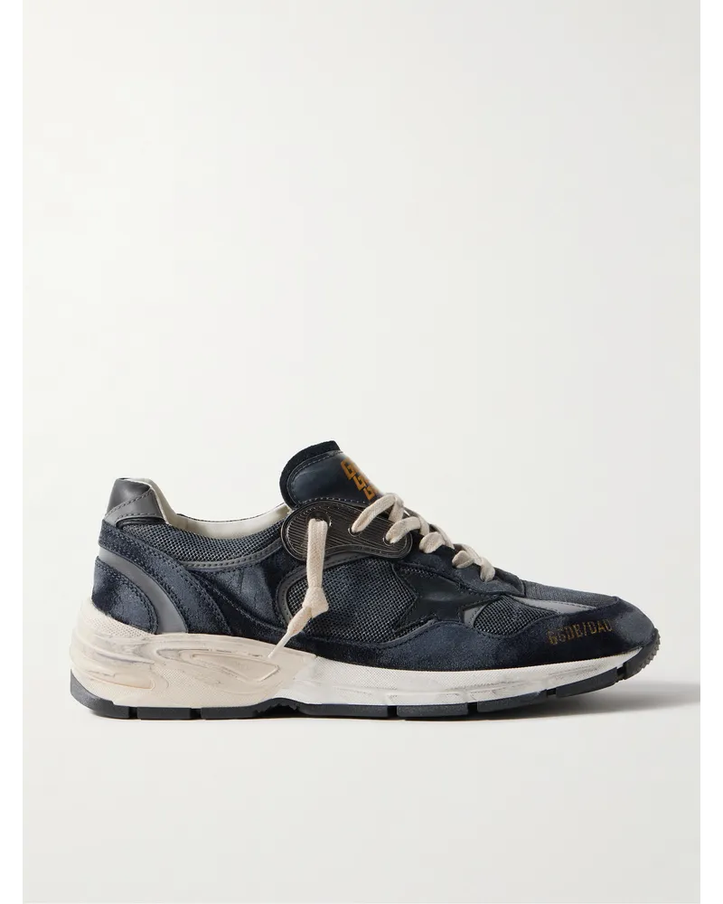 Golden Goose Sneakers in mesh e camoscio con finiture in pelle e scuba effetto consumato Running Dad Blu