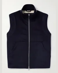 Loro Piana Gilet in cashmere con finiture in pelle e zip Ume Blu