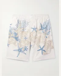 Versace Shorts a gamba dritta in popeline di cotone stampato Neutri