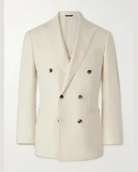 Thom Sweeney Blazer doppiopetto slim-fit in misto cashmere e seta a spina di pesce Neutri