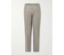 Pantaloni a gamba affusolata in flanella di lana vergine Super 100s con pinces