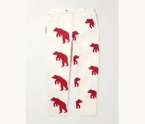 Pantaloni a gamba dritta in tela di cotone con applicazioni Bear