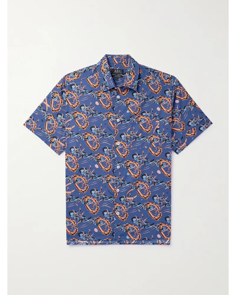 A.P.C. Camicia in popeline di cotone stampato Ross Blu