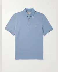 Brunello Cucinelli Polo in cotone piqué con logo Blu