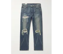 Jeans a gamba dritta effetto invecchiato a pannelli