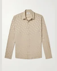 Saint Laurent Camicia in raso di seta jacquard a pois Neutri