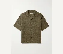 Camicia in misto lyocell e cotone con stampa leopardata e colletto aperto