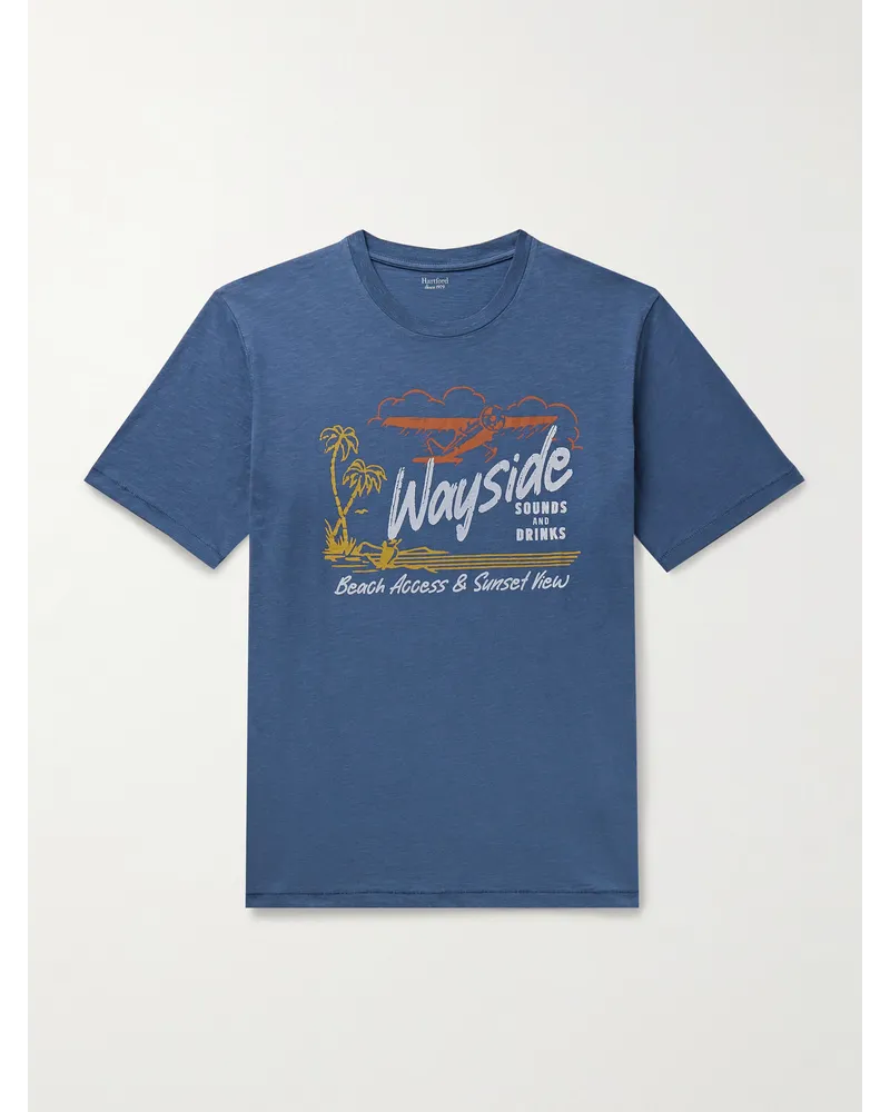 Hartford T-shirt in jersey di cotone fiammato con stampa Wayside Blu