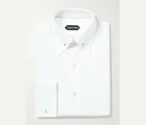 Camicia slim-fit in popeline di cotone bianco con doppio polsino e fermacollo