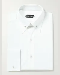 Tom Ford Camicia slim-fit in popeline di cotone bianco con doppio polsino e fermacollo Bianco