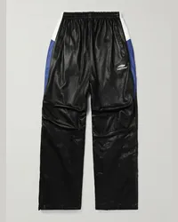 Balenciaga Pantaloni sportivi a gamba dritta in pelle con righe Nero