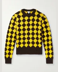 Bottega Veneta Pullover a rombi in lana a intarsio con logo applicato Giallo