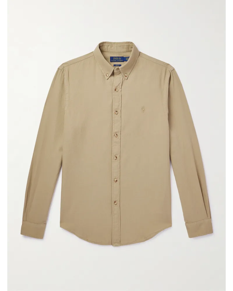 Ralph Lauren Camicia in cotone dobby con collo button-down e logo ricamato Neutri